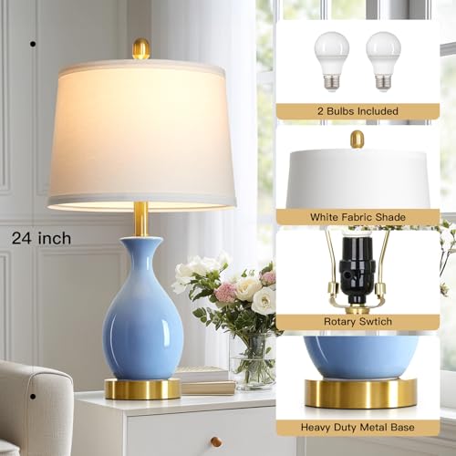24″ Light Blue Ceramic Table Lamps Set of 2 (2 Count)