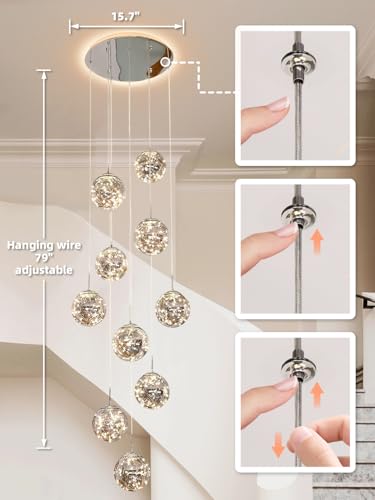 10 Light High Ceilings Long Chandeliers LED Staircase Chandelier High Ceiling Chandelier for Entryway (127 Count)