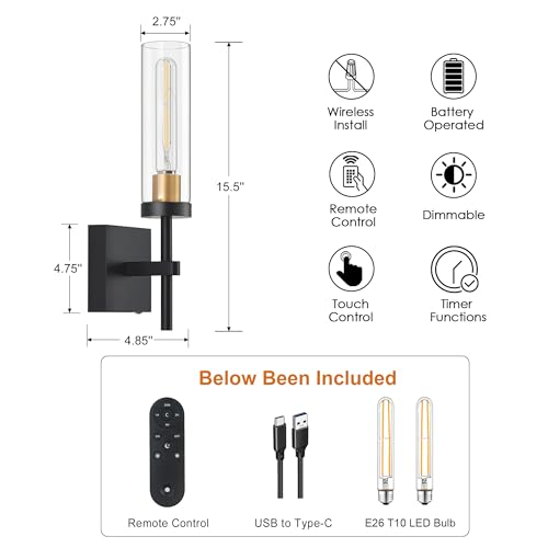 Wireless Wall Sconces with Remote Control (2 Count)
