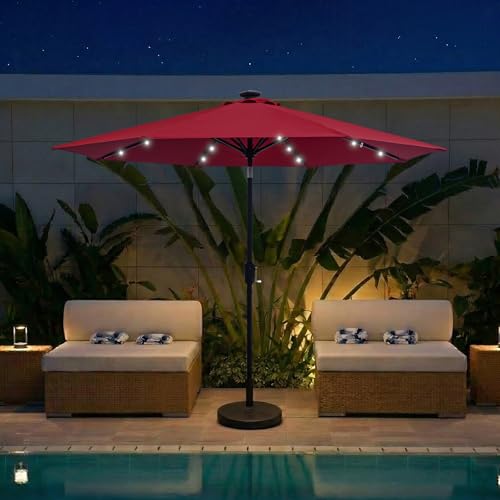 9FT Solar Patio Umbrella with 32 LED Lights