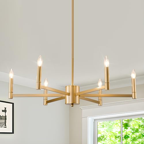 6 Light Gold Candle Chandeliers Modern Farmhouse Ceiling Light Fixture Industrial Lighting for Dining Room Living Room Bedroom Kitchen Island Foyer