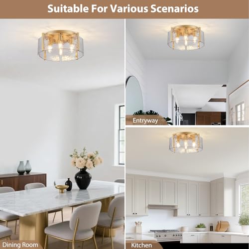 17.3" Modern Gold Semi Flush Mount Ceiling Light Fixture Glass 4
