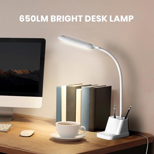 White LED Desk Lamp with USB Charging Port