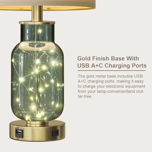22" Glass Table Lamps Set of 2 with Night Light for Bedroom (2 Count)