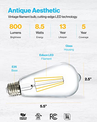 Sunco 16 Pack Edison Bulbs LED ST64 (16 Count)