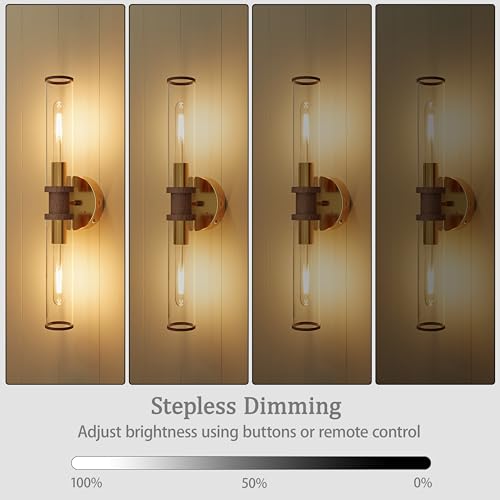 Gold & Walnut Wireless Battery Operated Wall Sconces with Remote
