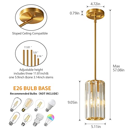 Gold Pendant Lighting Modern Pendant Light Mini Crystal Chandeliers Adjustable Pendant Light Fixture for Kitchen Island Dinning Room Corridor Bedroom (2 Count)