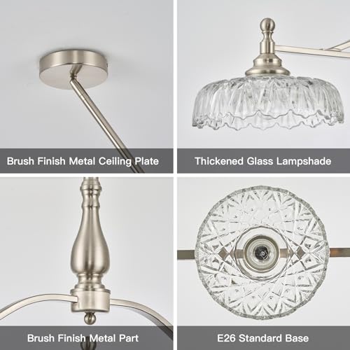 Chandeliers Light Pendant Light Fixture Modern Pendant Lighting Fixtures 3 Lights Chandelier Brushed Nickel Hanging Light Kitchen Glass Pendant Lights for Island Dining Room Living Room