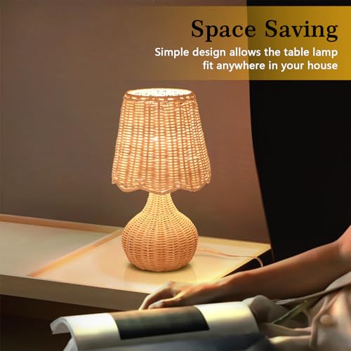Rattan Small Bedside Table Lamp for Bedroom