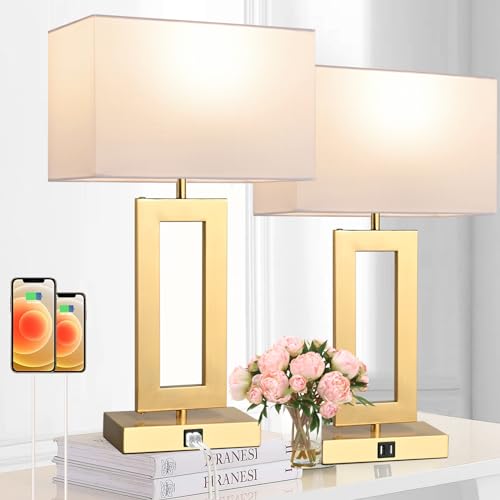 22’’ Set of 2 Touch Control Table Lamps w. 2 USB Ports (2 Count)