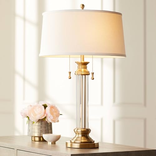 Rolland 30" Gold Large Table Lamp Crystal Antique and USB Dimmer Light