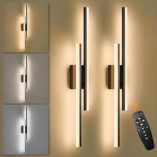 LED Wall Sconce Set of 2 Black Remote Modern LED Vanity Lights Set of 2 Indoor Wall Light Fixtures for Living Room (2 Count)