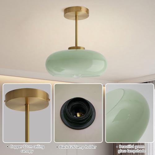 Milk Ceiling Light mid Century Modern Ceiling Light fixtures with Milk Green Glass Shade Gold Semi Flush Mount Ceiling Light