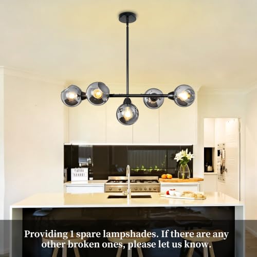 Black Linear Chandeliers for Dining Room 5 Lights Modern Sputnik Chandelier