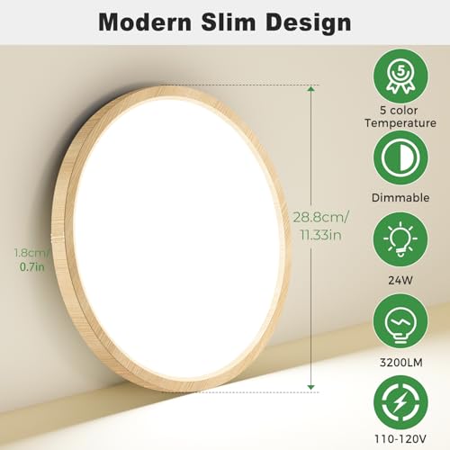 2Pack 12 inch Faux Wood LED Flush Mount Ceiling Lights (2 Count)