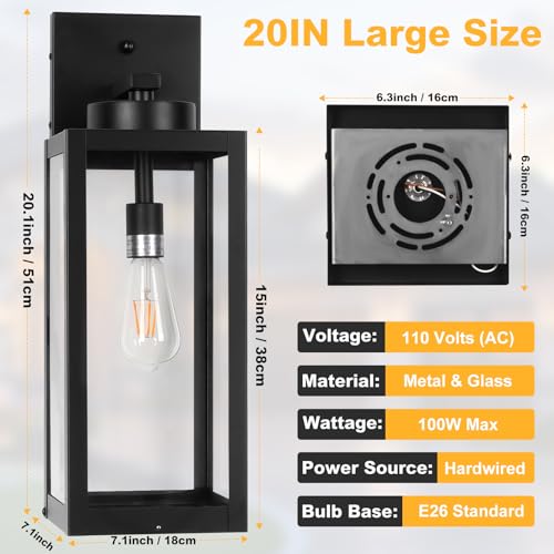 20" Black Dusk to Dawn Outdoor Wall Lantern with Closed Bottom