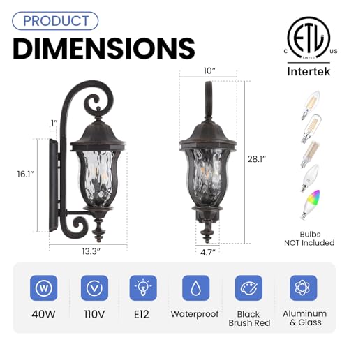 Black Brush Red Exterior Wall Sconces