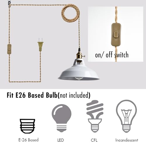 Nordic Plug in Pendant Light White Barn Shade with Dual Switches