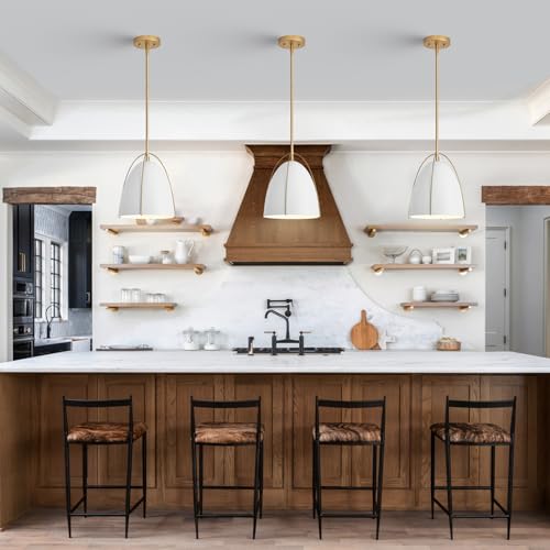 10in Dome Pendant Light White Kitchen Island Pendant Lighting Modern White & Gold Pendant Lights Fixture for Dining Room Kitchen Sink