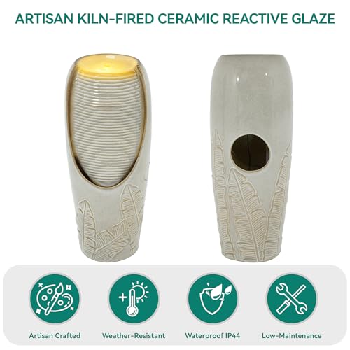 Autodaya 32"H Jar Ceramic Outdoor Water Fountain