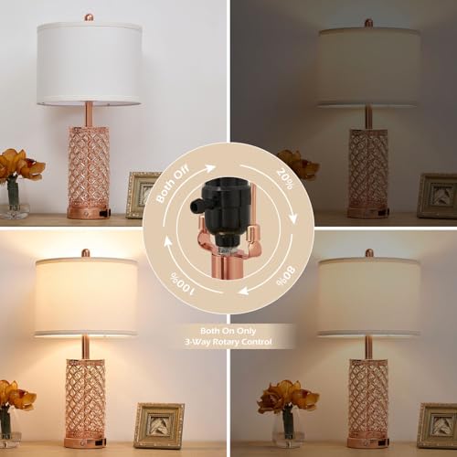 24in Crystal Table Lamp Set of 2 Bedroom Lamps for Night Stand (2 Count)