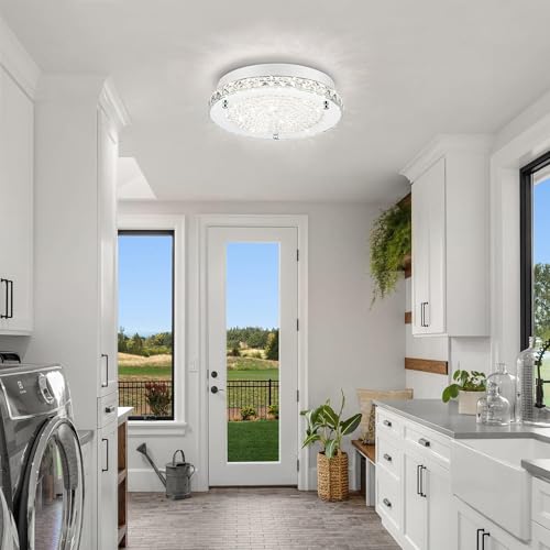 Crystal Ceiling Light Flush Mount Ceiling Light Fixture 4000K Dimmable