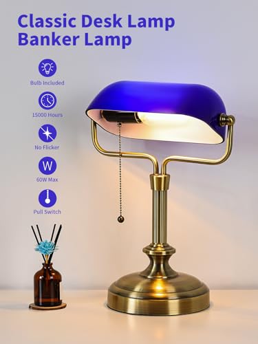Traditional Banker's Desk Lamp with Glass Shade