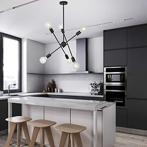 Sputnik Chandelier Lighting 6 Lights Black Chandelier Mid Century Pendant Light Vintage Industrial Kitchen Dining Room Ceiling Lighting Fixture for Bedroom Hallway Foyer Island Farmhouse