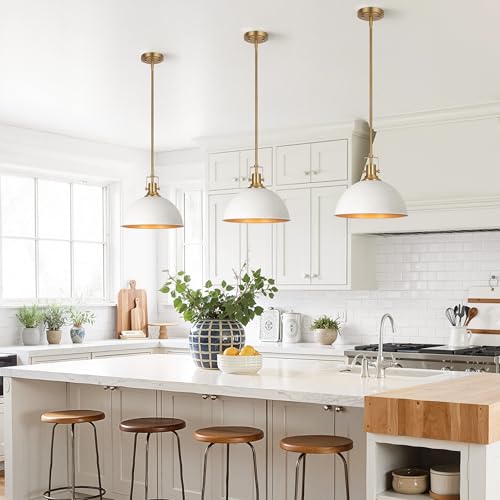 13 Inch White and Gold Metal Pendant Light Kitchen Island