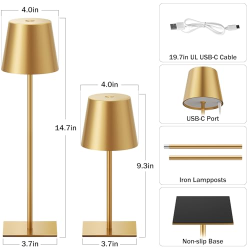 Gold Cordless Rechargeable Table Lamp (4 Count)