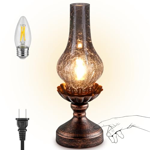 Vintage Table Lamp with Smoke Grey Crackle Glass Shade