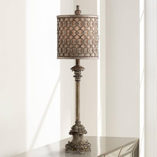 Vichelis 34" Large End Buffet Table Lamps Set of 2 Beige Candlestick (2 Count)