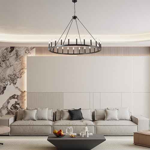 Black Wagon Wheel Chandelier Kitchen Table Lighting 24 Lights Rustic Farmhouse Dining Room Lights Chandeliers Industrial Pendant Lighting for Dining Room Kitchen Island (6 Count)