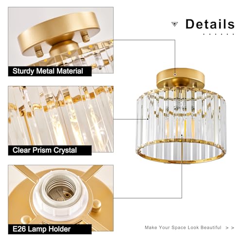 Crystal Gold Semi Flush Ceiling Light 8.66 Inch