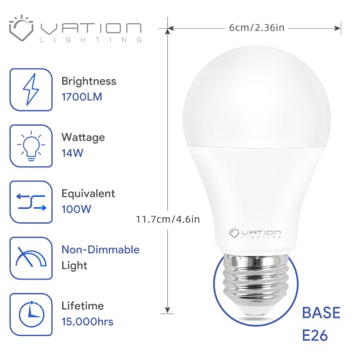 A19 LED Light Bulbs Daylight 5000K 100 Watt Equivalent Non (6 Count)