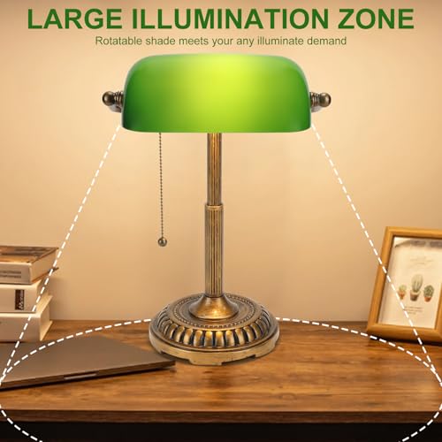 Bankers Lamp Green Desk Lamp with Pull Switch