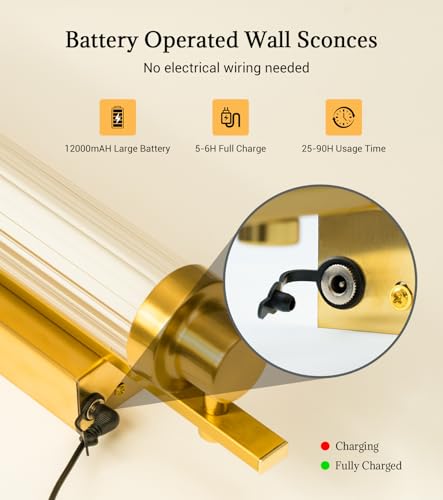 Set of 2 Gold 12000mAh LED Crystal Wireless Battery Wall Sconces (2 Count)