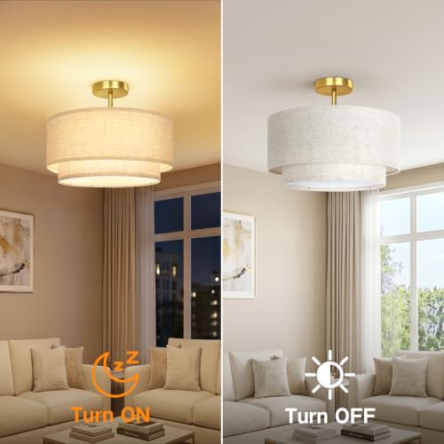 16" Semi Flush Mount Ceiling Light Double Drum Gold 3 (Gold)