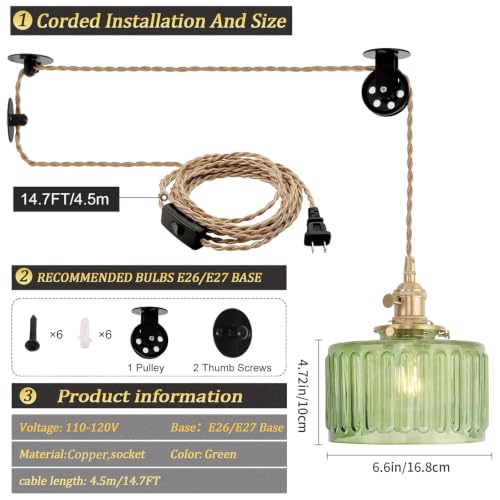 Plug in Pendant Light Hanging Light Fixture Corded On