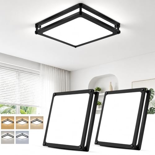13 Inch 36W Square LED Flush Mount Ceiling Lights (Black / 2 Packs)
