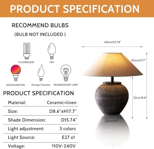 Farmhouse Ceramic Table Lamp for Living Room