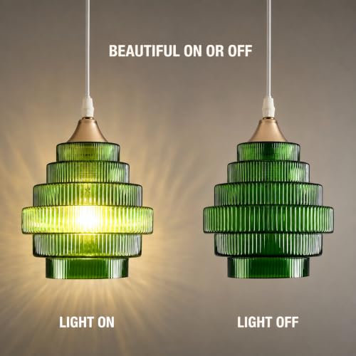 Green Stripes Glass Lamp Shades Set of 2 (2 Count)