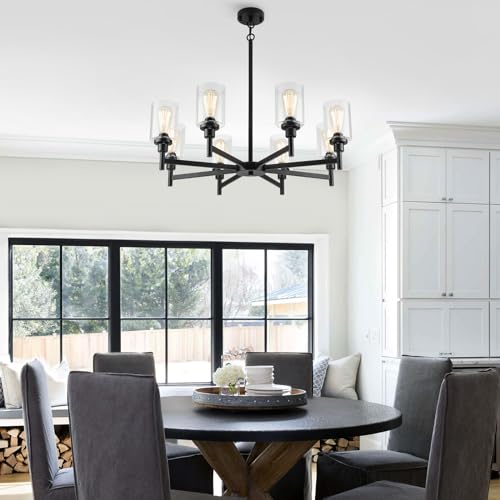 8 Light Black Farmhouse Chandeliers Light Fixture for Dining Room