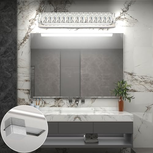 Crystal Vanity Lights for Bathroom 18W LED Bathroom Light Bar Modern Chrome Lighting Fixtures Over Mirror for Bath 22.8 inch