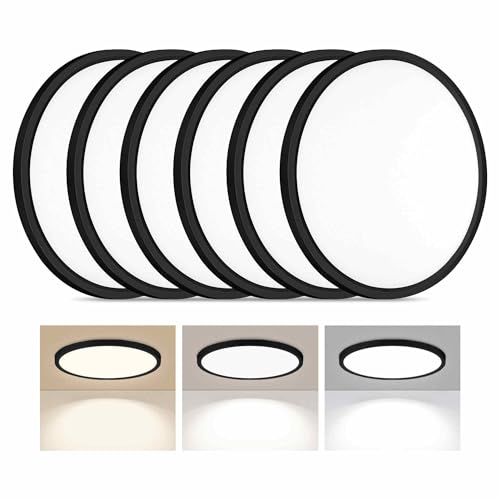 LED Flush Mount Ceiling Light 12in Thin 3CCT Black Wired