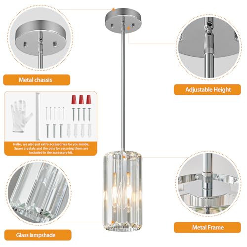 Chrome Pendant Lighting Modern Pendant Light Mini Crystal Chandeliers Adjustable Pendant Light Fixture for Kitchen Island Dinning Room Corridor Bedroom