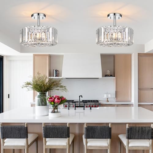 11.88-Inch 2-Light Chrome Semi-Flush Mount Crystal Chandelier