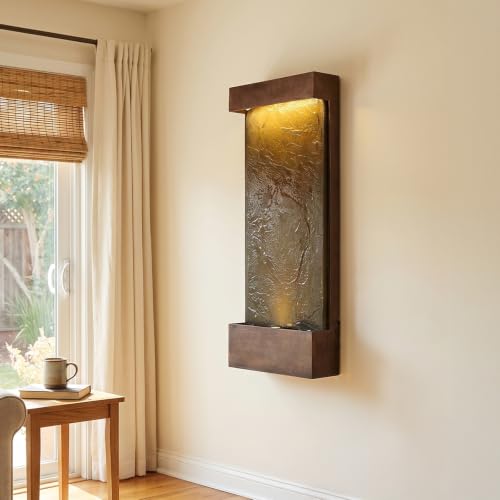 39.57 in Modern Indoor Outdoor Waterfall Fountain LED Resin Copper