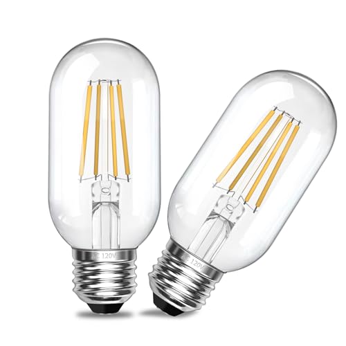 Dimmable Vintage Edison Bulbs 60 Watt Led 6W E26 LED Bulb 600 Lumens 4000K Natural Light CRI 90 T45 Antique LED Bulb Clear Glass for Chandeliers (2 Count)
