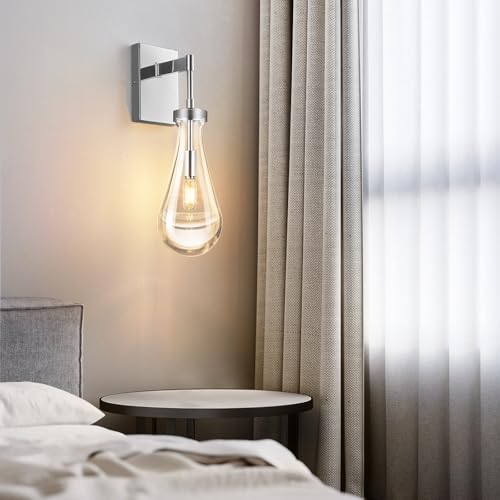 Raindrop Wall Sconces Set of Two Chrome Sconces Wall Decor Modern Wall Lighting Glass Bathroom Sconces Indoor Vanity Light Wall Lamp for Bedroom Living Room Stair (2 Count)